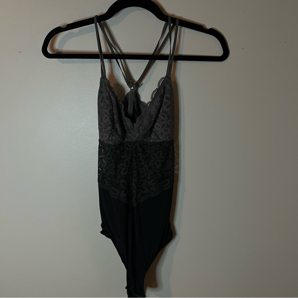 Gray aerie lace bodysuit